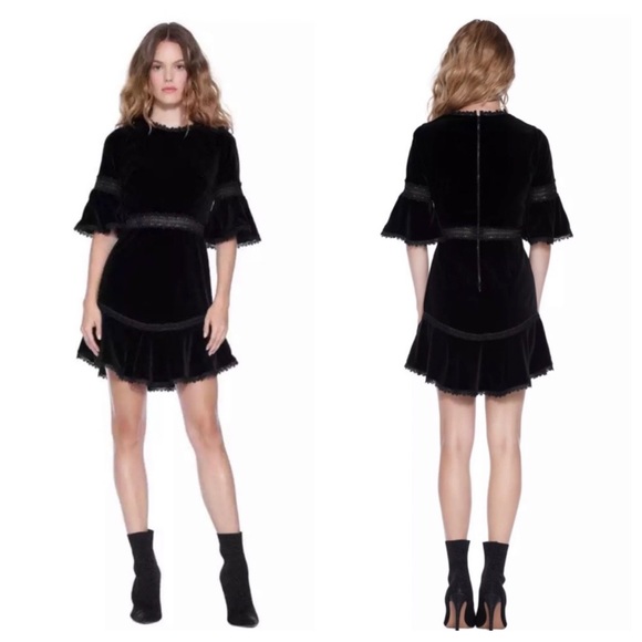 Alice + Olivia Doloris Velvet Bell Sleeve Dress | 2 - Picture 2 of 13